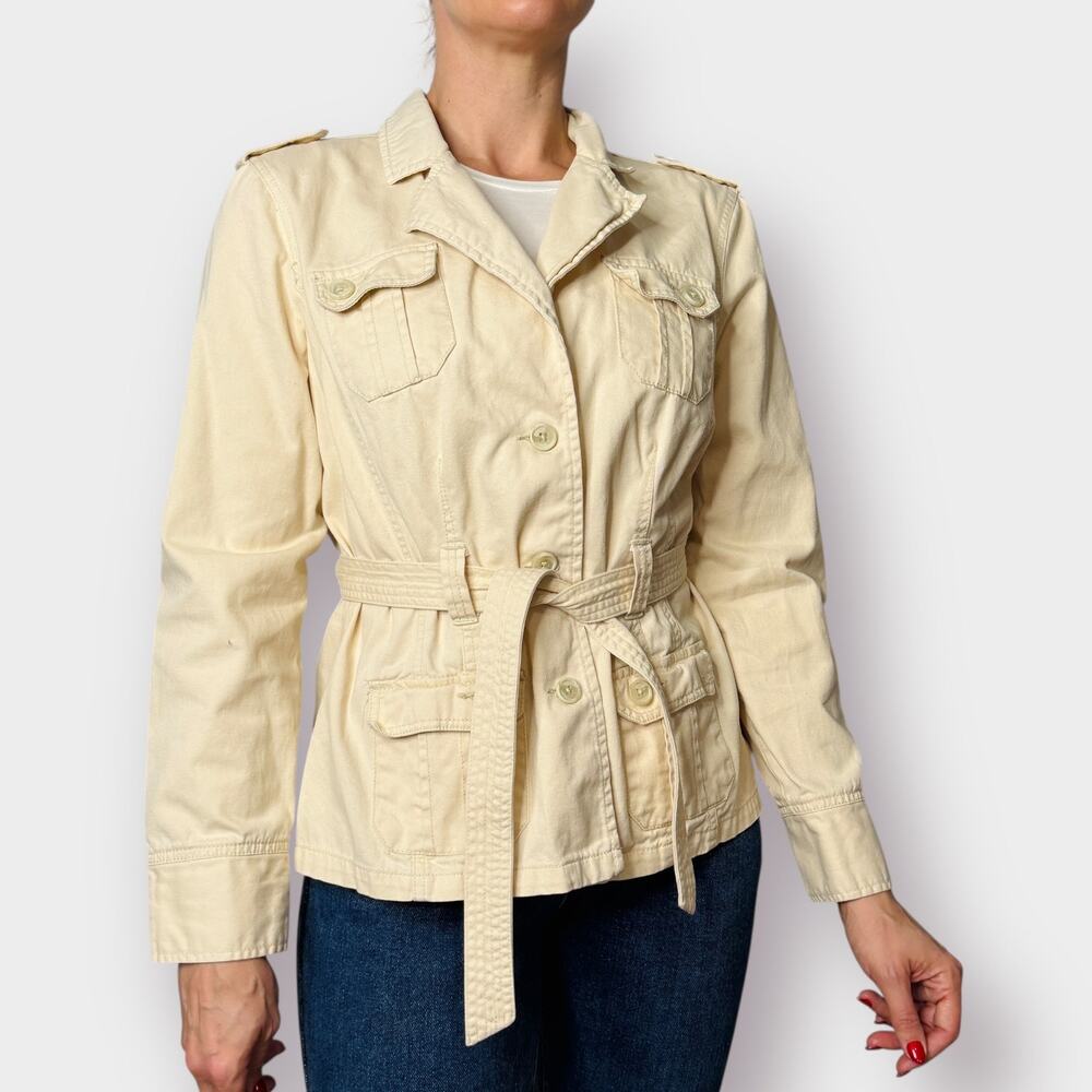 Y2K French Cuff Khaki‎ Belted Jacket Size M/L